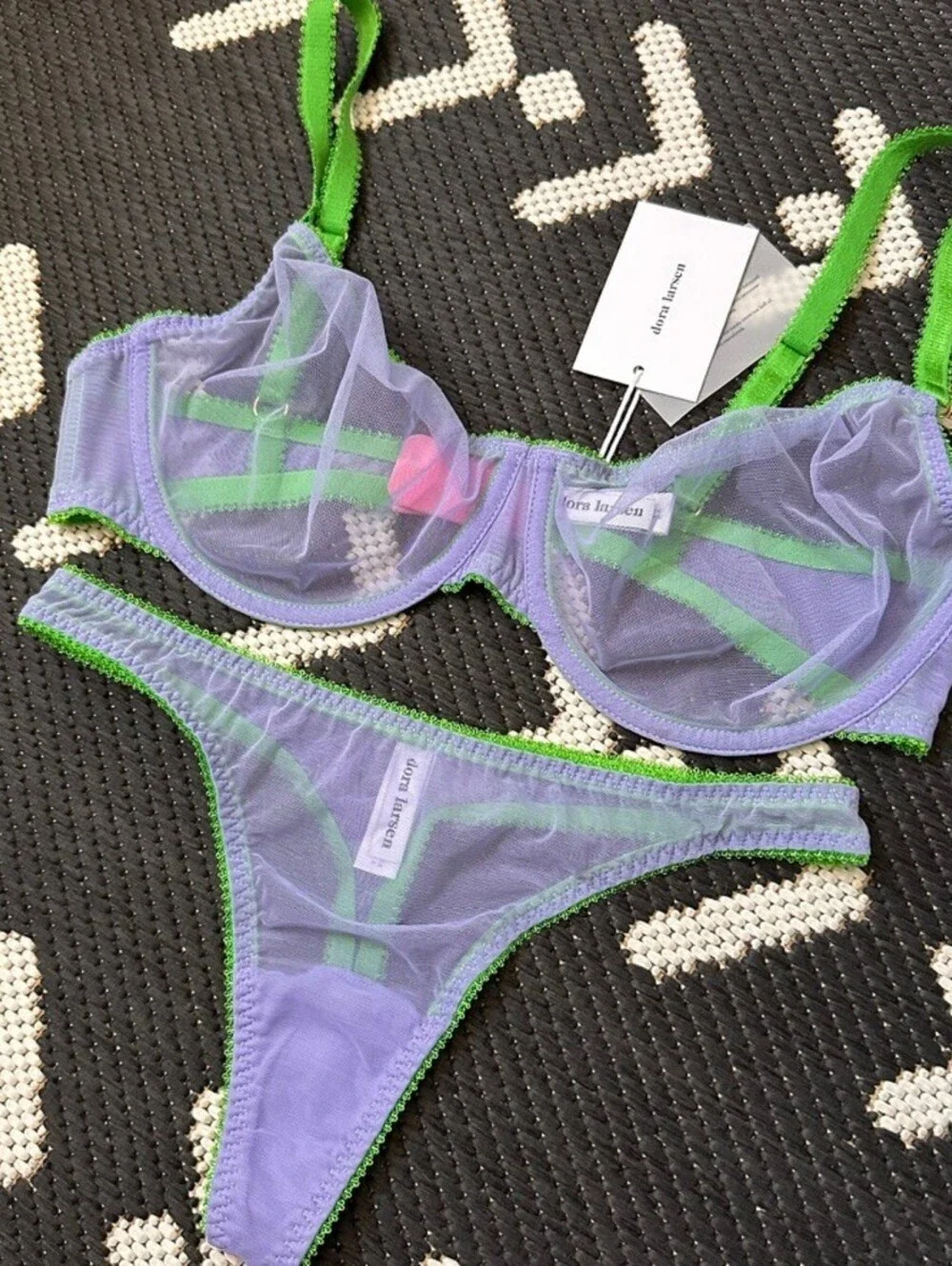 dora larsen Mesh Bra Set -Corelee Clean Tulle‎ Pastel Blue 36DD/ Thong Size 4